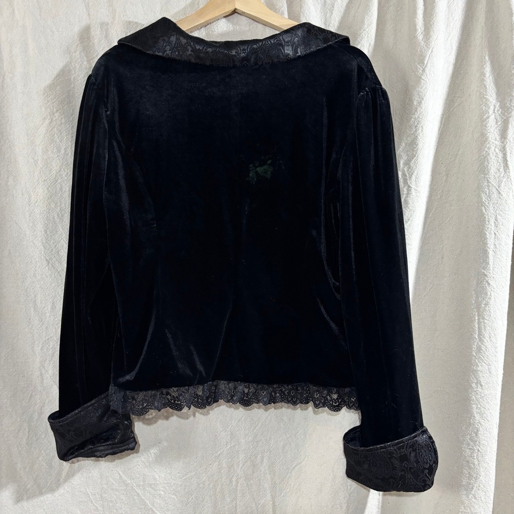 Scarlet Darkness Black Velvet Gothic Victorian Jacket Lace Trim XL - Picture 2 of 6